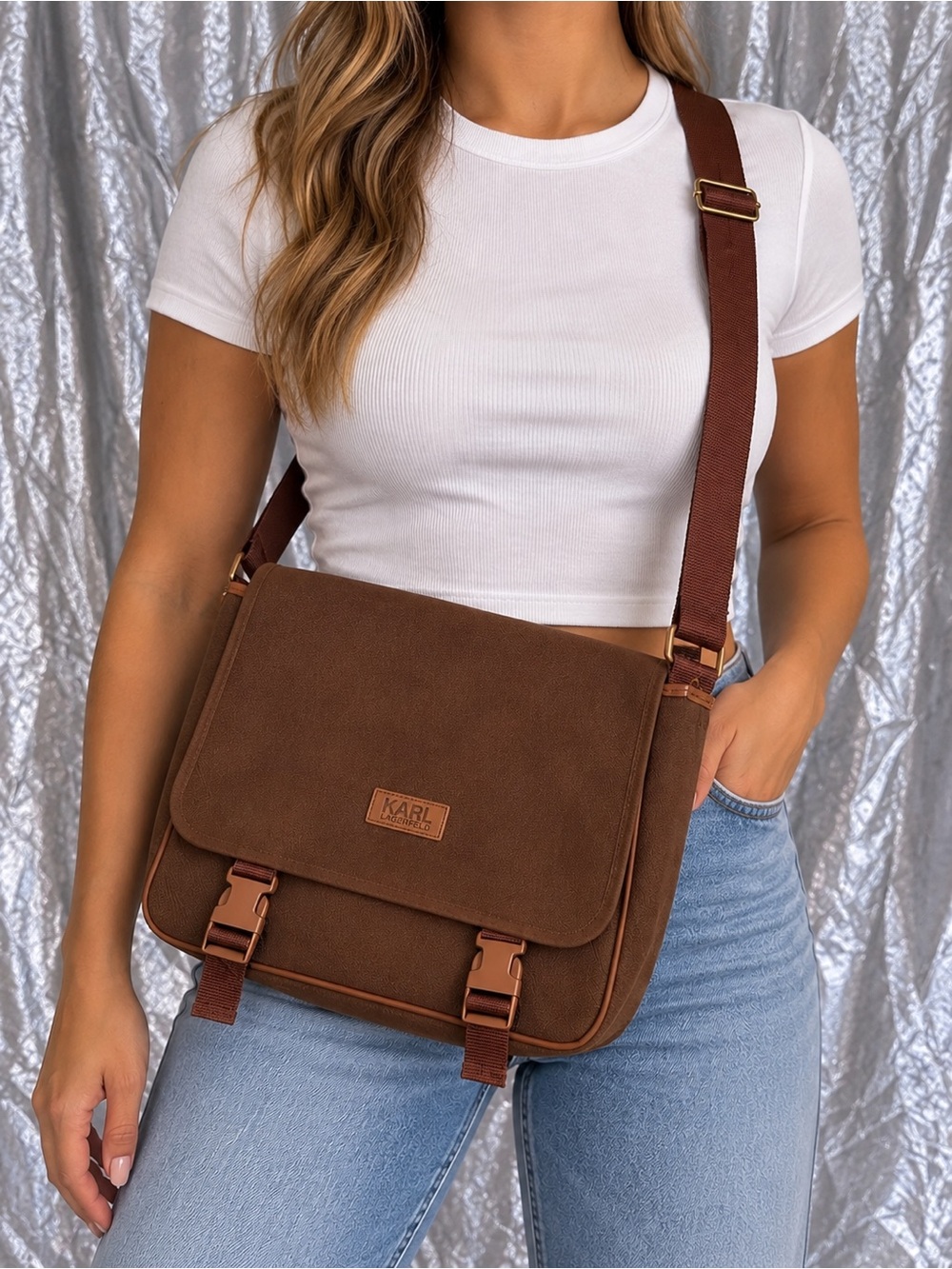 Karl Lagerfeld Brown Messenger Bag - Adjustable Strap